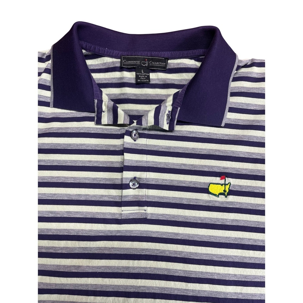 Masters Clubhouse Collection Polo Shirt Mens Large Purple Striped Cotton Italy